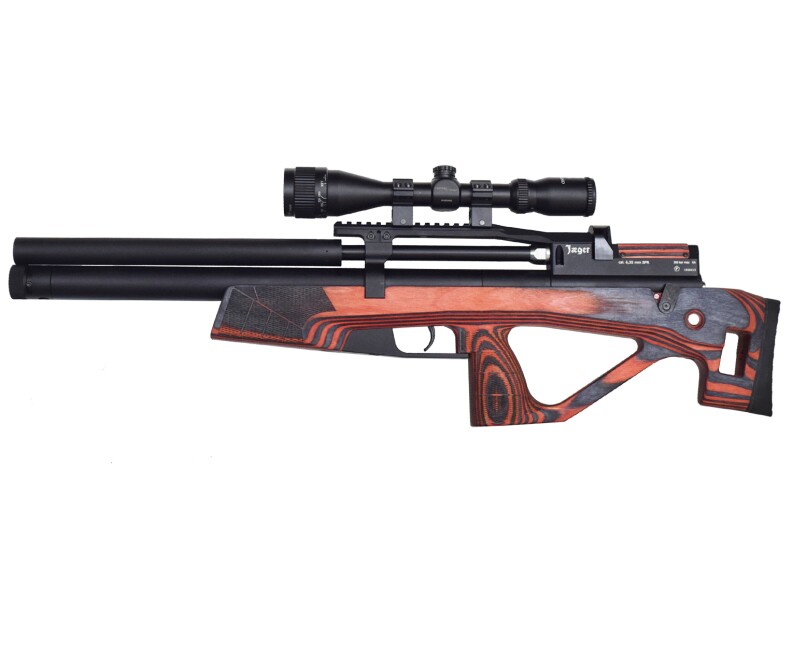 Пневматическая винтовка Jager SPR BullPup (PCP, 6.35 мм, ламинат, красный, 470 мм)